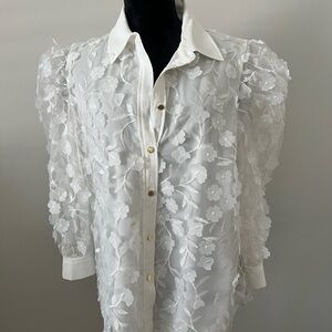 Elegant White Floral Sheer Blouse